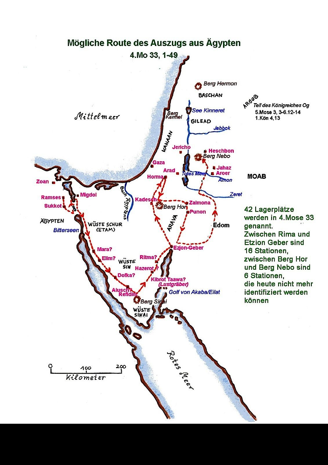 Landkarte des Auszugs Israels aus Ägypten